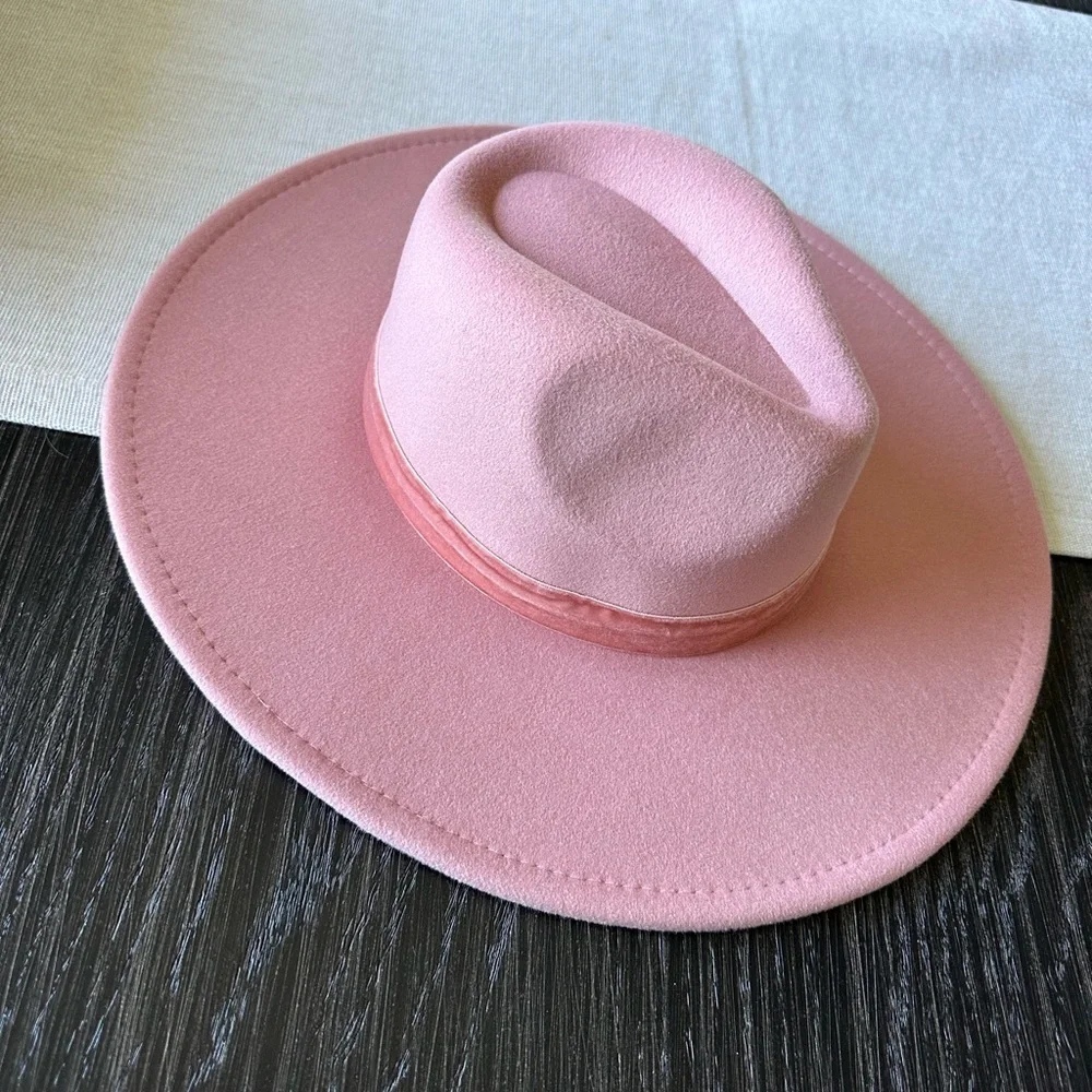 New Felt Hand-Embroidered Pink Floral Fedora, Adjustable! - Picture 4 of 6